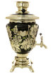 Самовар электрический 3 литра с чайником и подносом роспись "Золотые цветы на черном фоне" с автоотключением арт. 161656а фото 2 — Samovars.ru
